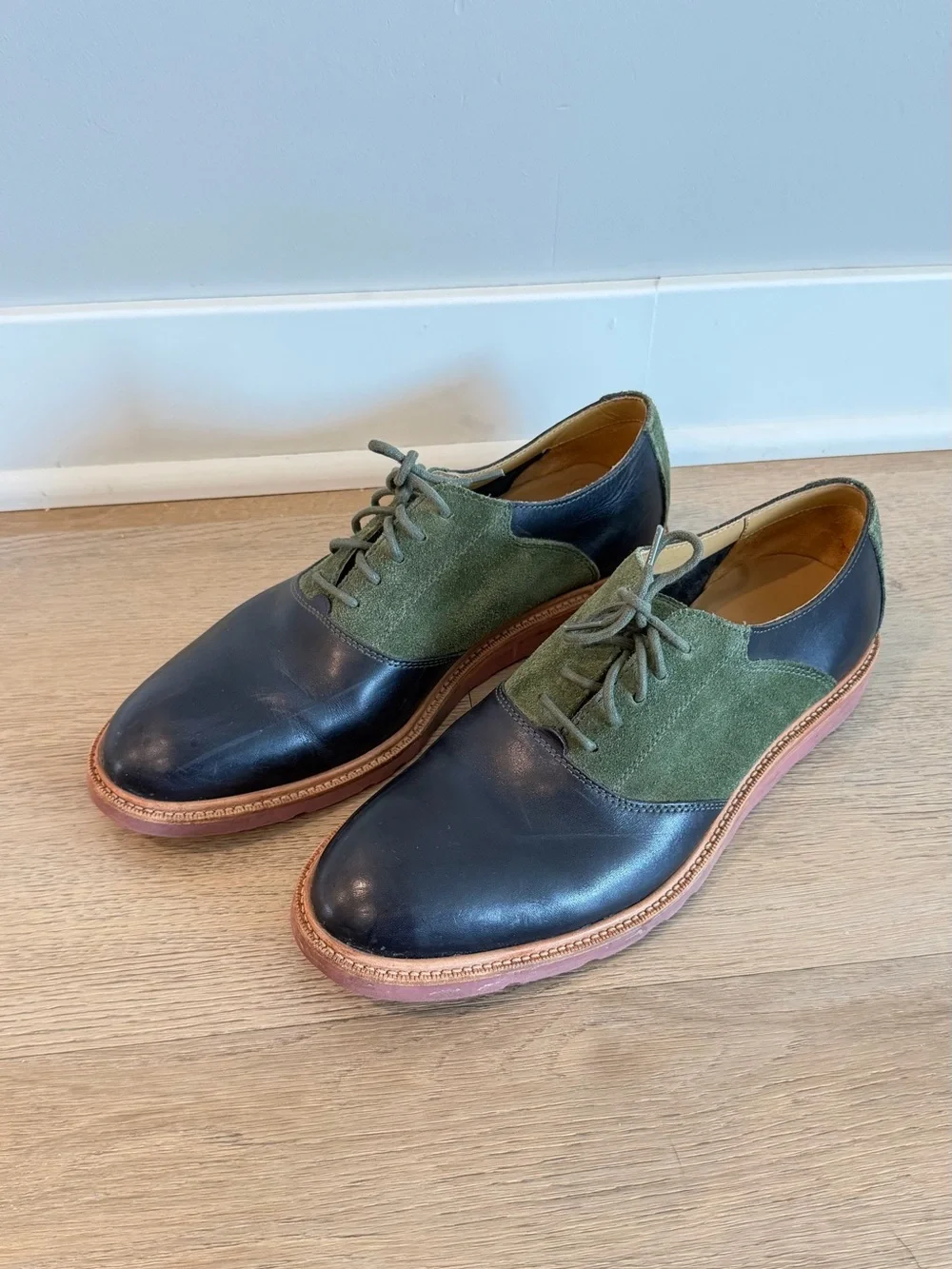 Cole Haan Black Leather & Green Suede Derby Shoes